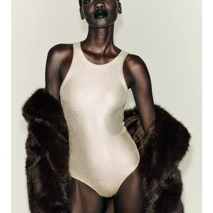 Zara Metallic Ribbed Bodysuit